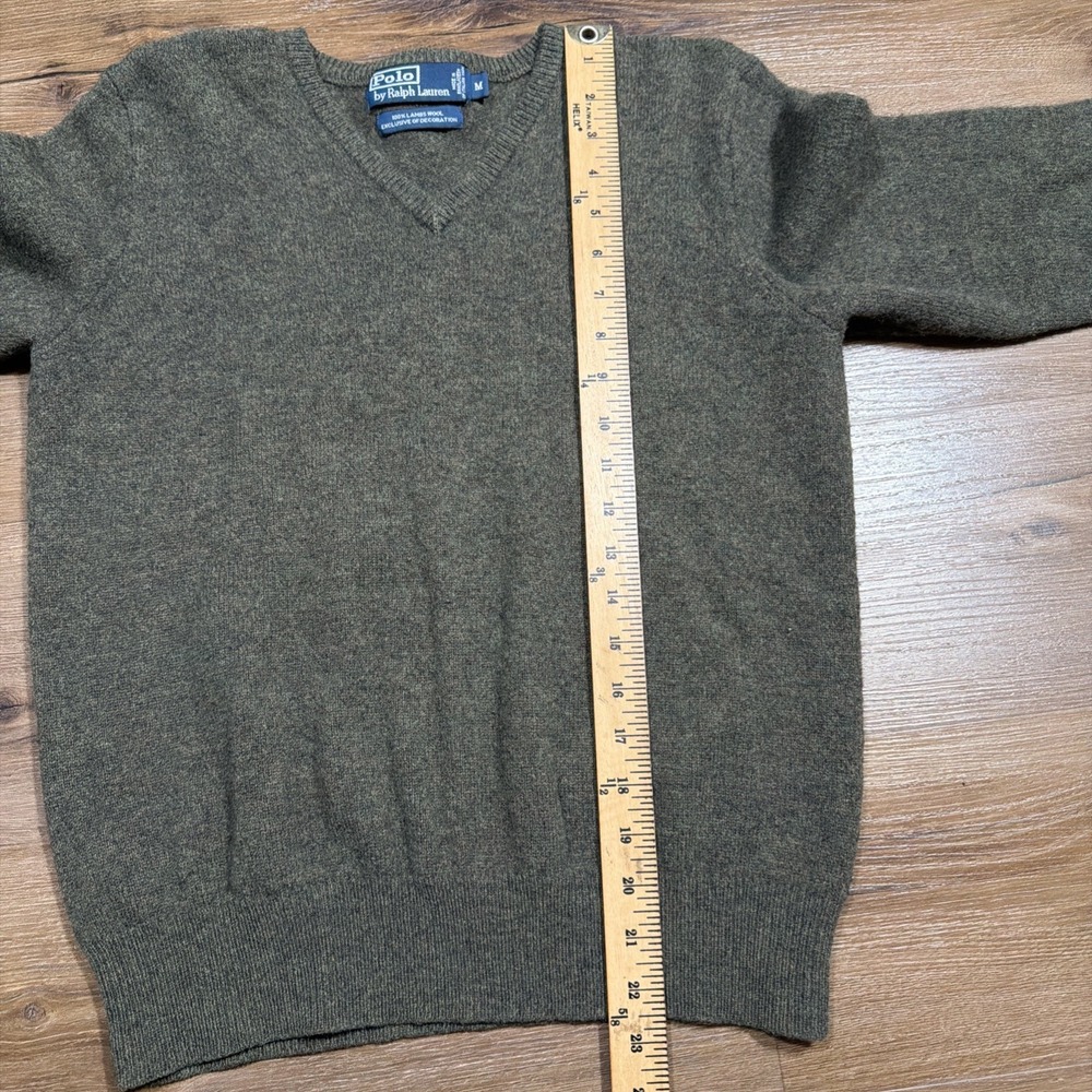 Polo Ralph Lauren Men's MEDIUM Sweater Green V-Neck Pullover Knit Lambswool - Picture 10 of 12